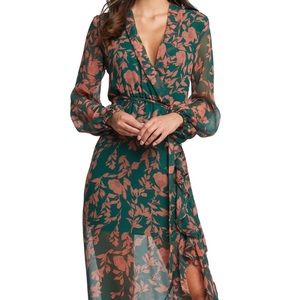 Bardot Green Dusty Rose Floral Summer Dress 6 S